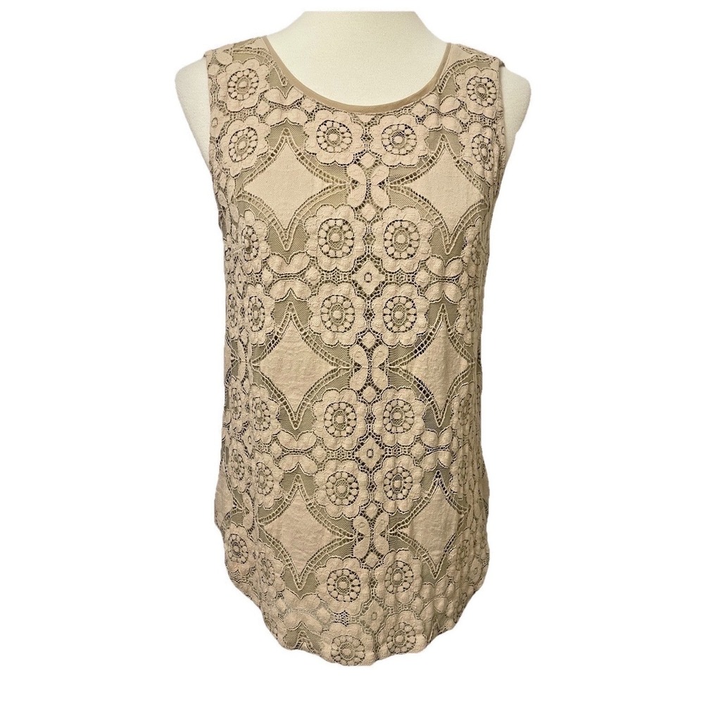Liz Claiborne Lace Front Sleeveless Top Womens Size M Tan